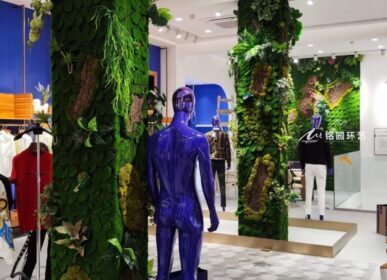 店铺苔藓景观，男装服饰店铺仿真树仿真植物景观