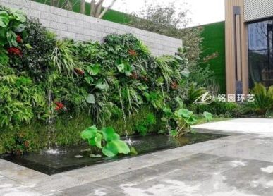 售楼部室外绿化，房地产形象绿植墙景观