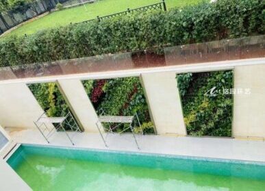 泳池植物墙，别墅私家泳池垂直绿化景观
